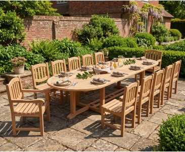 Hilgrove 12 Seater 4m Teak Oval Dining Set with Armchairs and Side Chairs Hilgrove 12 Seater 4m Teak Oval Dining Set with Armchairs and Side Chairs
