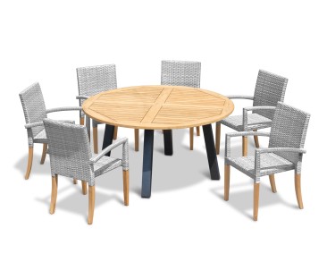 Disk 6 Seater Teak and Metal Dining Set with St. Tropez Stacking Chairs