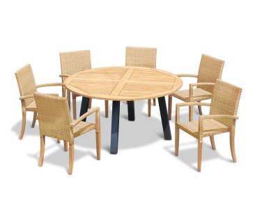 Disk 6 Seater Teak and Metal Dining Set with St. Tropez Stacking Chairs
