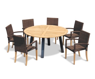 Disk 6 Seater Teak and Metal Dining Set with St. Tropez Stacking Chairs