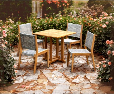 Canfield 0.8m Table and 4 Sora Stacking Chairs Set