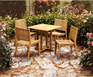 Canfield 0.8m Table and 4 Sora Stacking Chairs Set