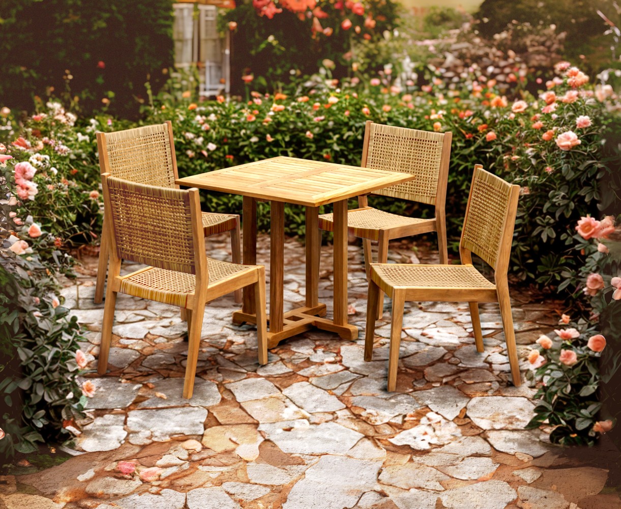 Canfield 0.8m Table and 4 Sora Stacking Chairs Set