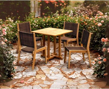 Canfield 0.8m Table and 4 Sora Stacking Chairs Set