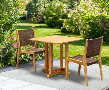 Canfield 0.8m Table and Sora Woven Chairs Set