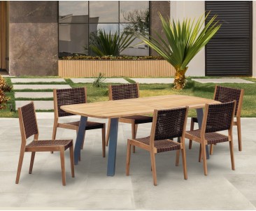 Disk 220cm Teak and Steel Table and 6 Sora Chairs Set