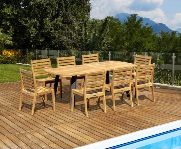 Disk Teak and Steel 220cm Outdoor Table and 8 Vero Chairs Set