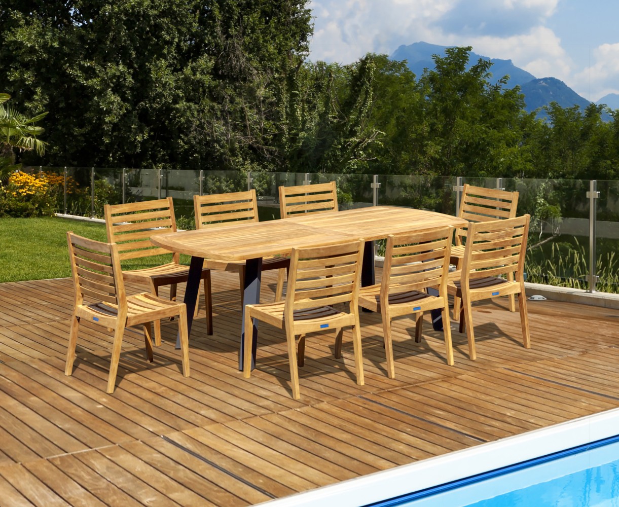 Disk Teak and Steel 220cm Outdoor Table and 8 Vero Chairs Set