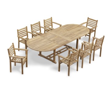 Brompton Large Extending Teak Garden Table & 8 Yale Stacking Chairs
