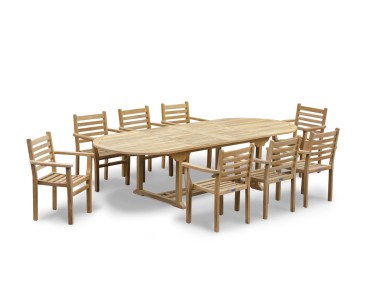 Brompton Large Extending Teak Garden Table & 8 Yale Stacking Chairs