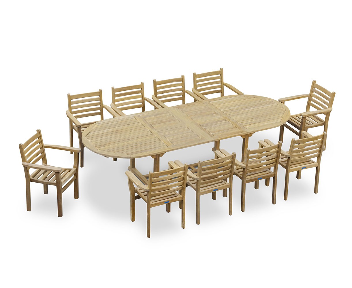 Brompton Oval Extendable Dining Table and 10 Yale Stackable Chairs Set