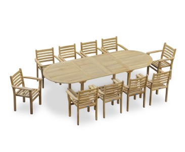 Brompton Oval Extendable Dining Table and 10 Yale Stackable Chairs Set