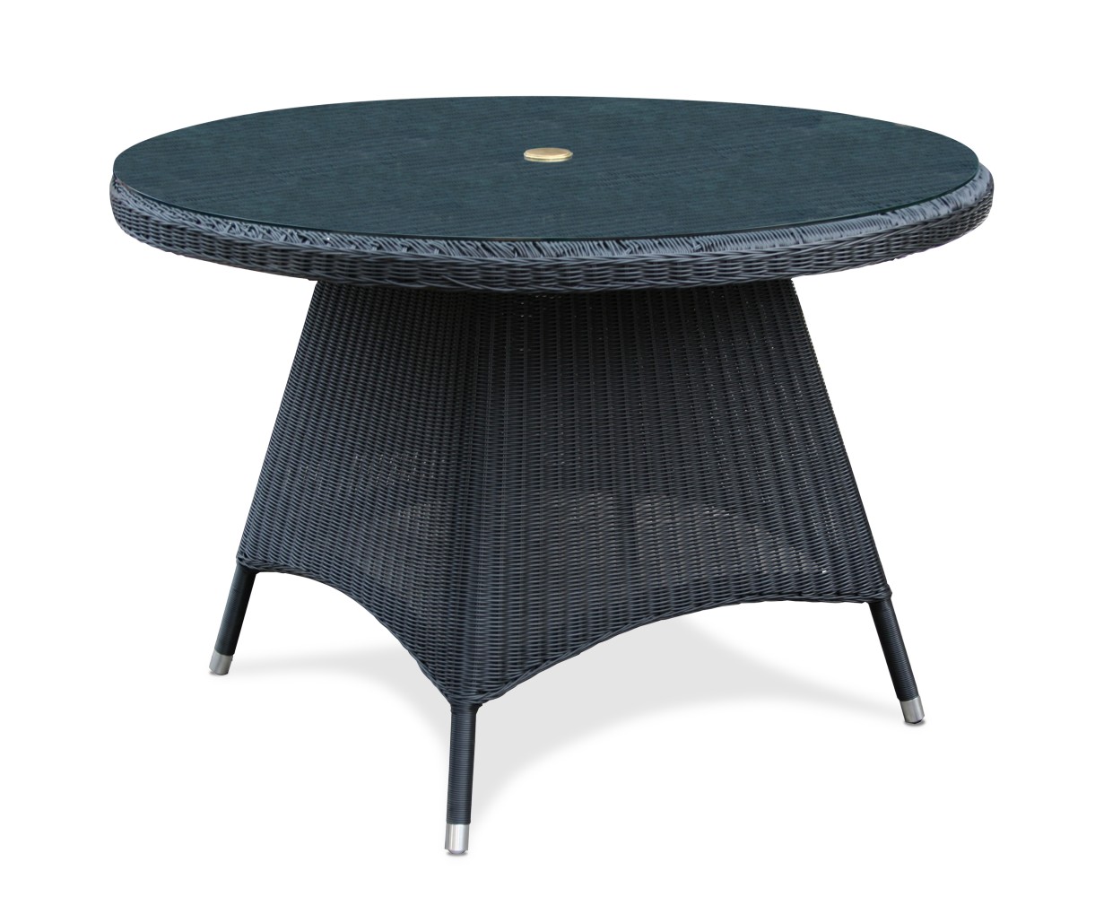 Riviera Round Table 1.1m Black Loom with Glass Table Top - NEW: End of Line