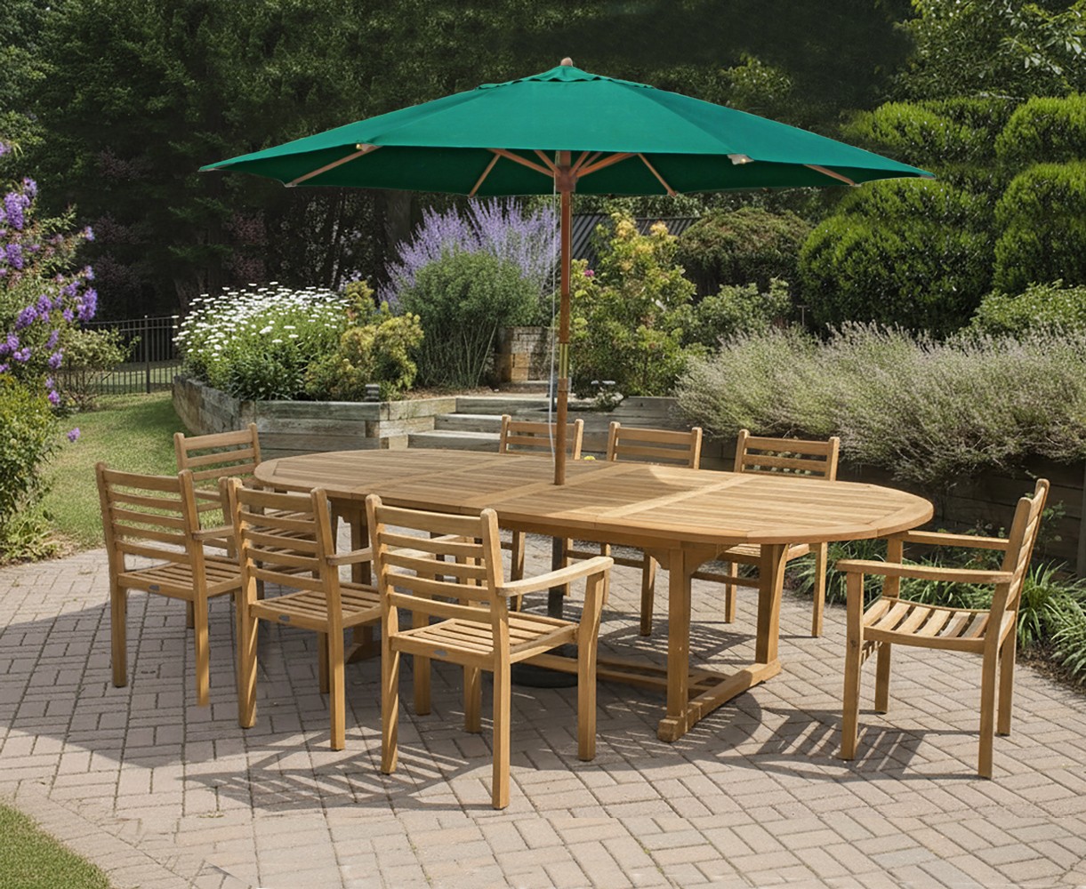 Brompton Large Extending Teak Garden Table & 8 Yale Stacking Chairs
