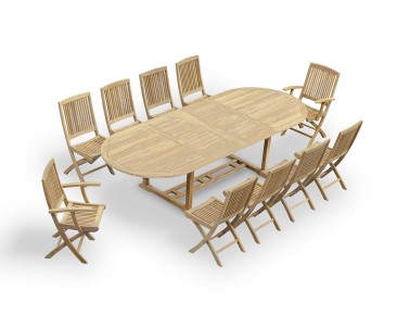Brompton Teak Extending Table with 2 Rimini Folding Armchairs & 8 Chairs