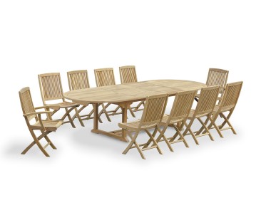Brompton Teak Extending Table with 2 Rimini Folding Armchairs & 8 Chairs