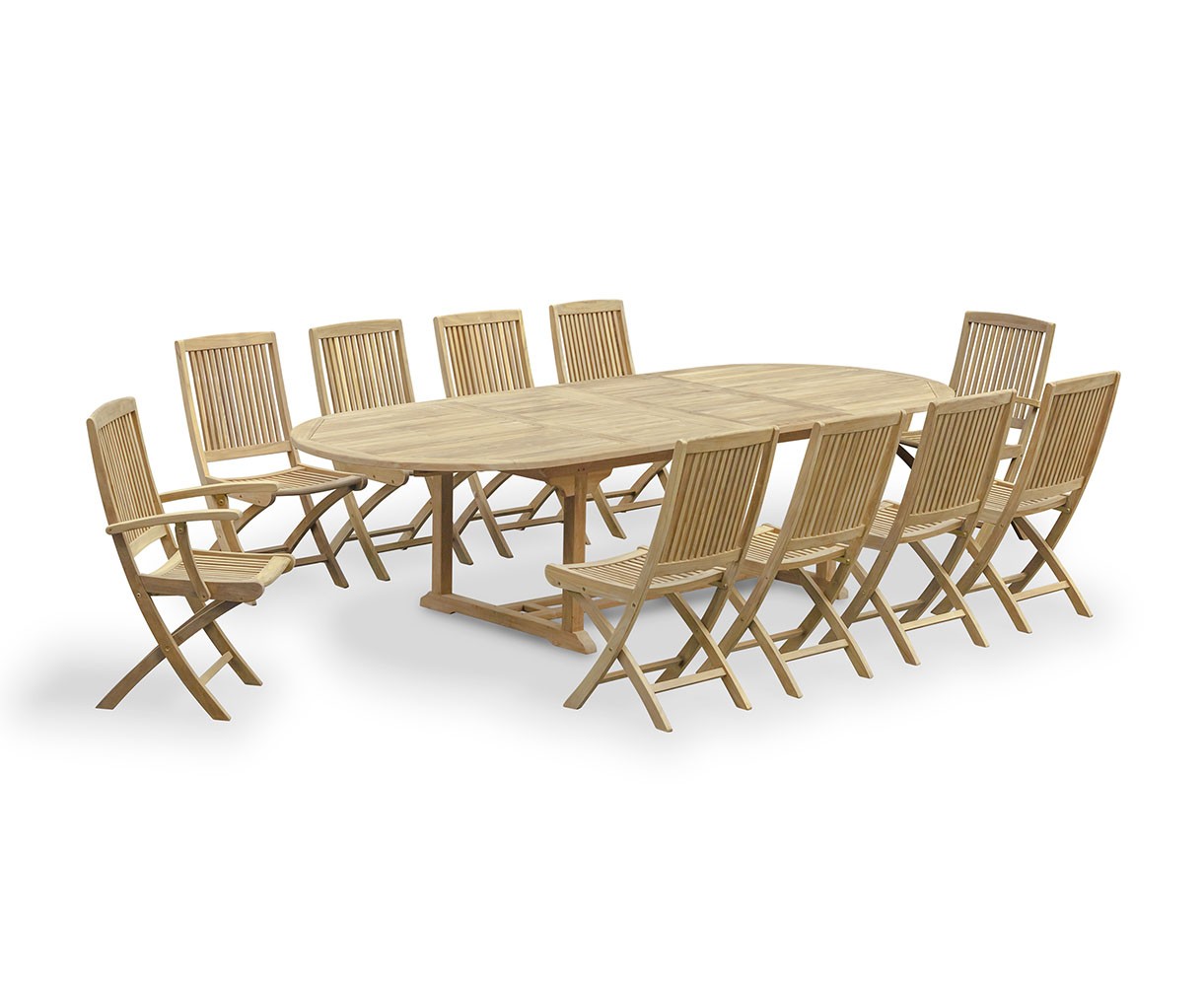 Brompton Teak Extending Table with 2 Rimini Folding Armchairs & 8 Chairs
