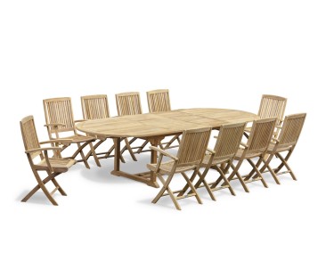 Brompton Teak Extending Table & 10 Rimini Folding Armchairs Outdoor Dining Set