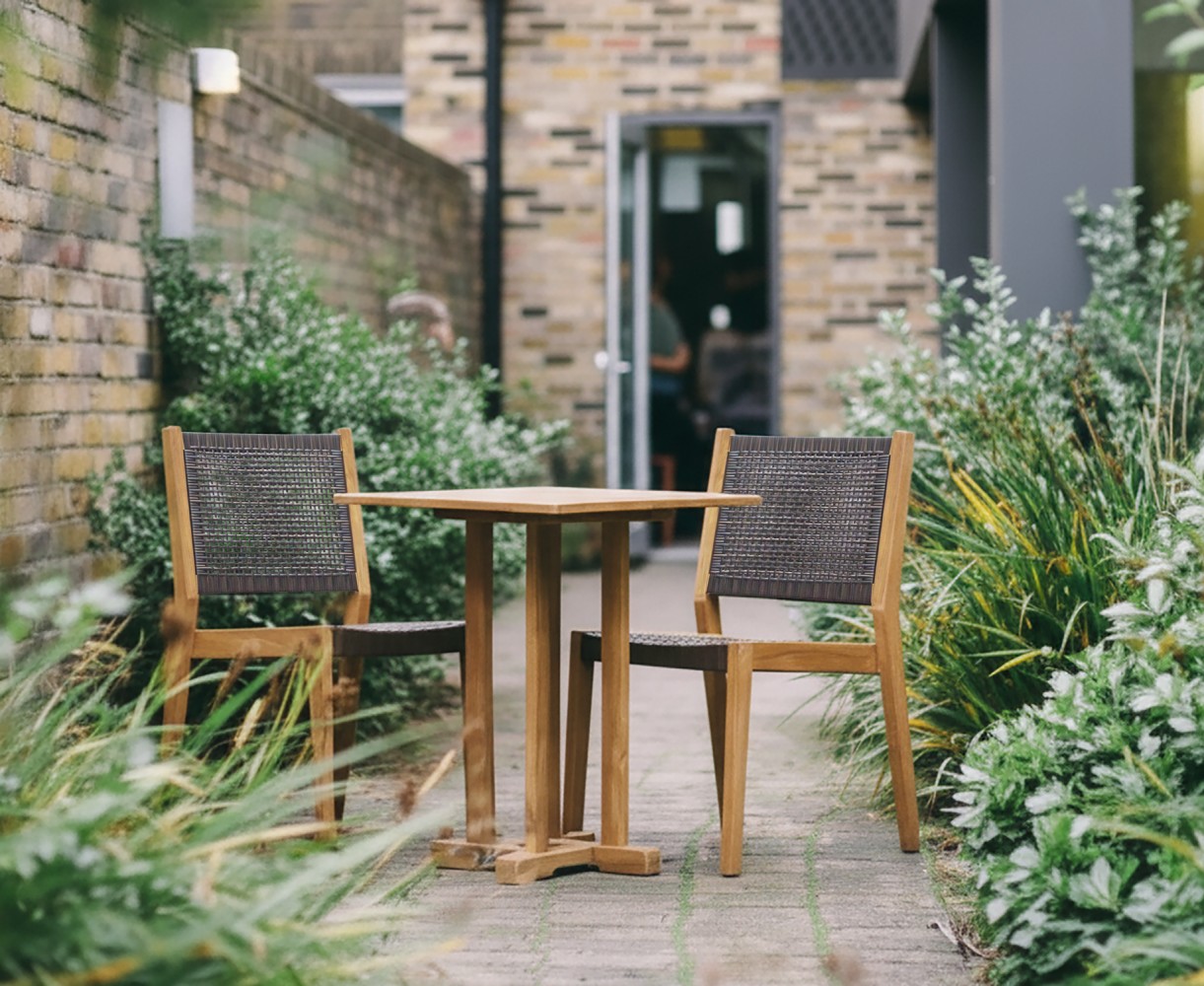 Canfield Teak Outdoor Set - 0.6m Table & 2 Sora Stacking Chairs