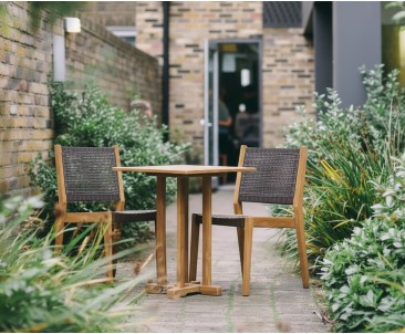 Canfield Teak Outdoor Set - 0.6m Table & 2 Sora Stacking Chairs