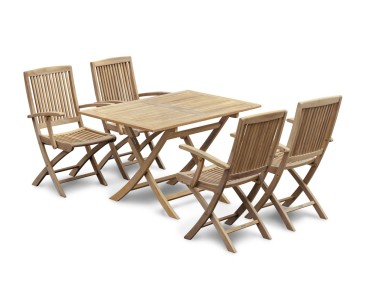 Rimini Teak Folding Table and 4 Folding Armchairs Garden Set