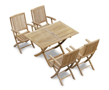 Rimini Teak Folding Table and 4 Folding Armchairs Garden Set