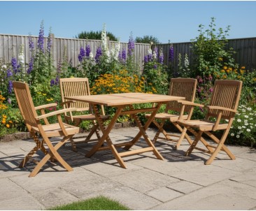 Rimini Teak Folding Table and 4 Folding Armchairs Garden Set