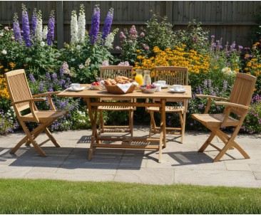 Rimini Teak Folding Table and 4 Folding Armchairs Garden Set