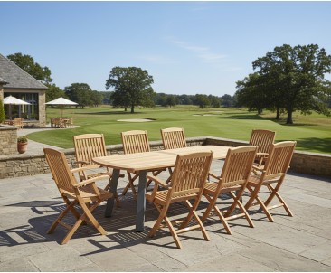 Disk 2.2m Oval Table with Bali Folding Chairs Dining Set