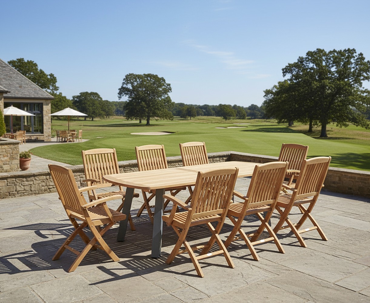 Disk 2.2m Oval Table with Bali Folding Chairs Dining Set