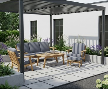 Eero Mid-Century Deep Seated Teak Garden Set with Ottoman - 5 Seater