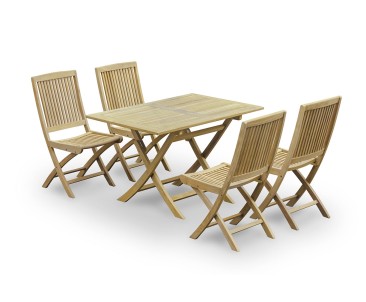 Rimini Teak 120cm Rectangular Table and 4 Rimini Folding Chairs Set