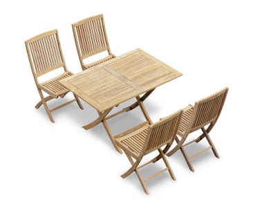 Rimini Teak 120cm Rectangular Table and 4 Rimini Folding Chairs Set