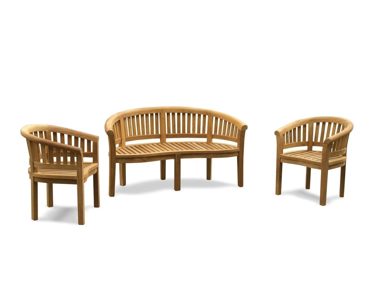 Wimbledon Teak Banana Bench and Chairs Garden Set
