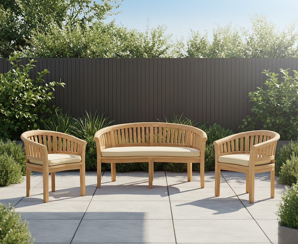 Wimbledon Teak Banana Bench and Chairs Garden Set