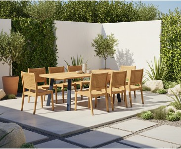 Disk 220cm Oval Table and 8 Sora Woven Stacking Chairs Set