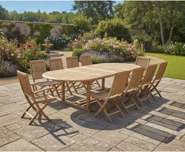 Brompton Teak Extending Table with 2 Rimini Folding Armchairs & 8 Chairs