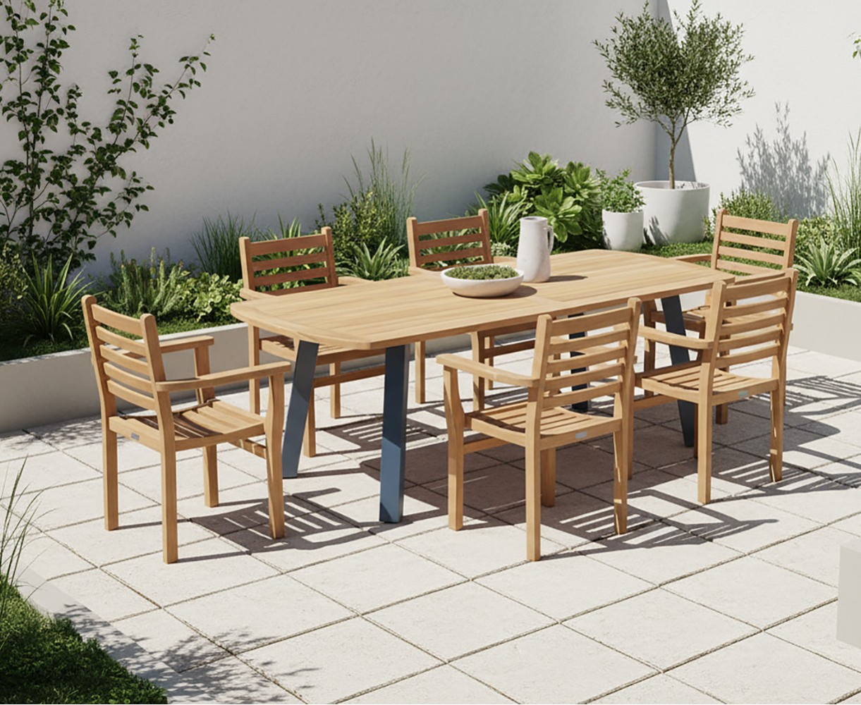 Disk 220cm Dining Table with Steel Legs and 6 Yale Armchairs Set