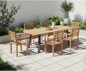 Disk 220cm Dining Table with Steel Legs and 6 Yale Armchairs Set