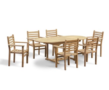 Brompton Teak Extendable Table and 6 Yale Stacking Armchairs Set