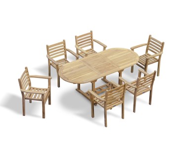 Brompton Teak Extendable Table and 6 Yale Stacking Armchairs Set