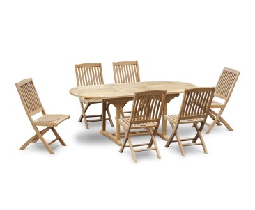 Brompton Single-Leaf Extending Table and 6 Bali Teak Folding Chairs