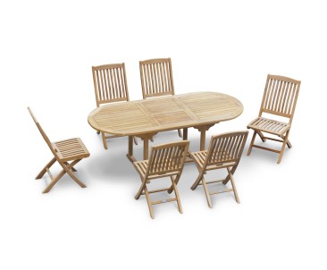 Brompton Single-Leaf Extending Table and 6 Bali Teak Folding Chairs