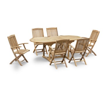 Brompton Single-Leaf Extending Table and 6 Bali Fold-Up Armchairs