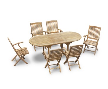 Brompton Single-Leaf Extending Table and 6 Bali Fold-Up Armchairs