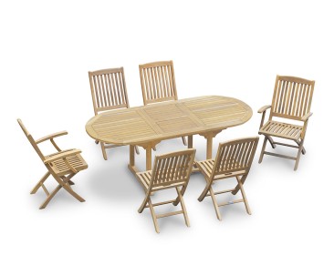 Brompton Teak Extending Garden Dining Table and Bali Folding Chairs Set