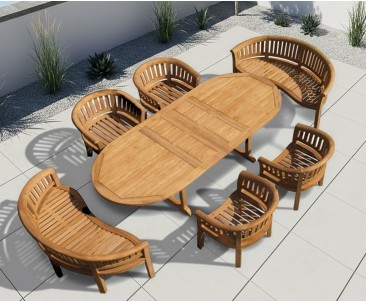 Contemporary Dining Table Set with Benches and Chairs