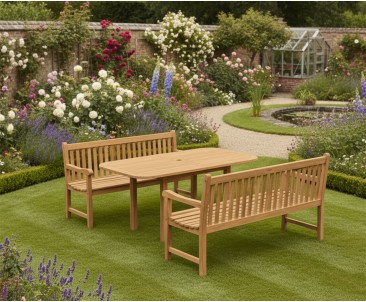 1.8m Teak Carida Table and York Bench Set