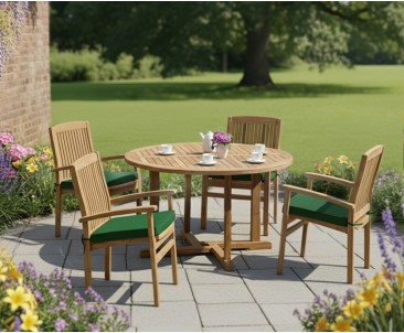 Canfield Round Patio Table and 4 Bali Stacking Chairs