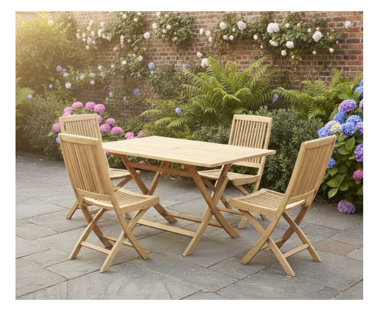 Rimini Teak 120cm Rectangular Table and 4 Rimini Folding Chairs Set